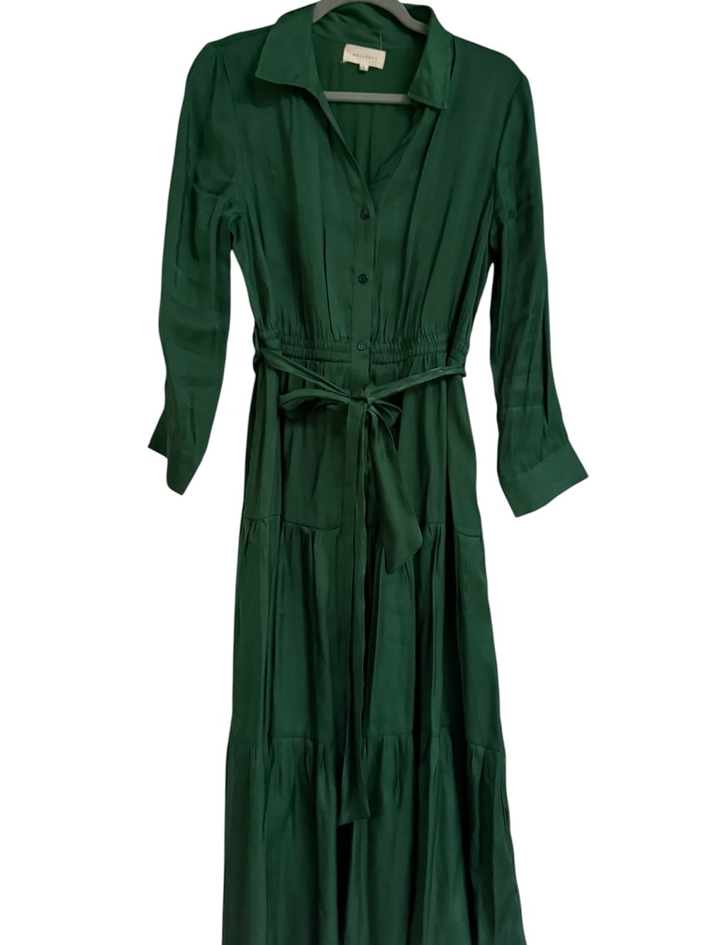 MELLODAY Deep Green Maxi Shirt Dress with Tie Waist